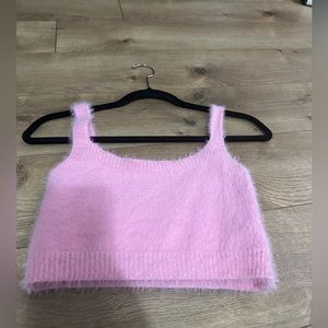 Small pink fuzzy crop top